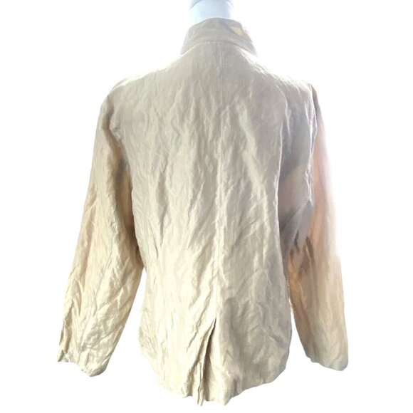 CHICO'S Women Crinkle Jacket Silk Blend Zip Snap Front Long Sleeve Sz 2/L Gold - Picture 2 of 13